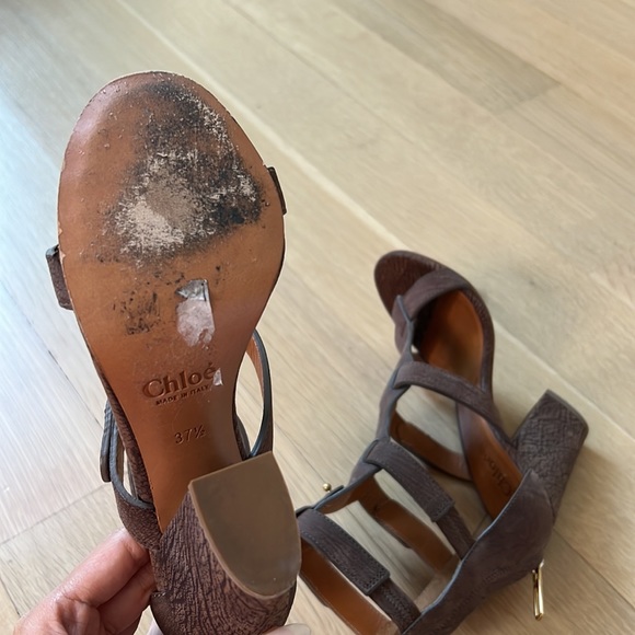 Chloe Gladiator Suede Leather Heeled Sandals Mauve IT 37.5 / US 7.5 - Picture 7 of 10